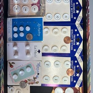 Vintage White Button Collection (43) Attached to card, new old stock